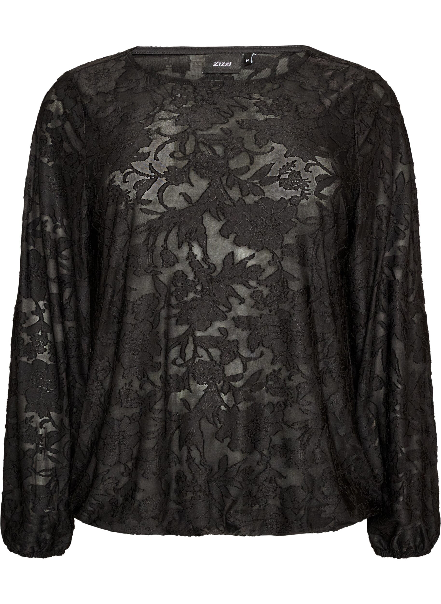 Doorschijnende blouse met bloemenstructuur en lange mouwen