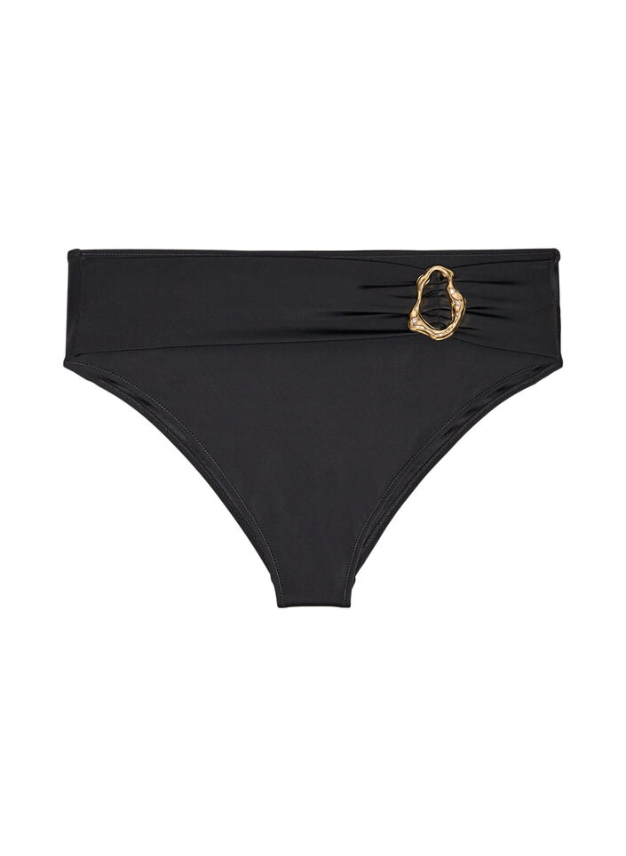 High-waisted Tai bikinislip met gouden detail, Zwart, Packshot image number 0