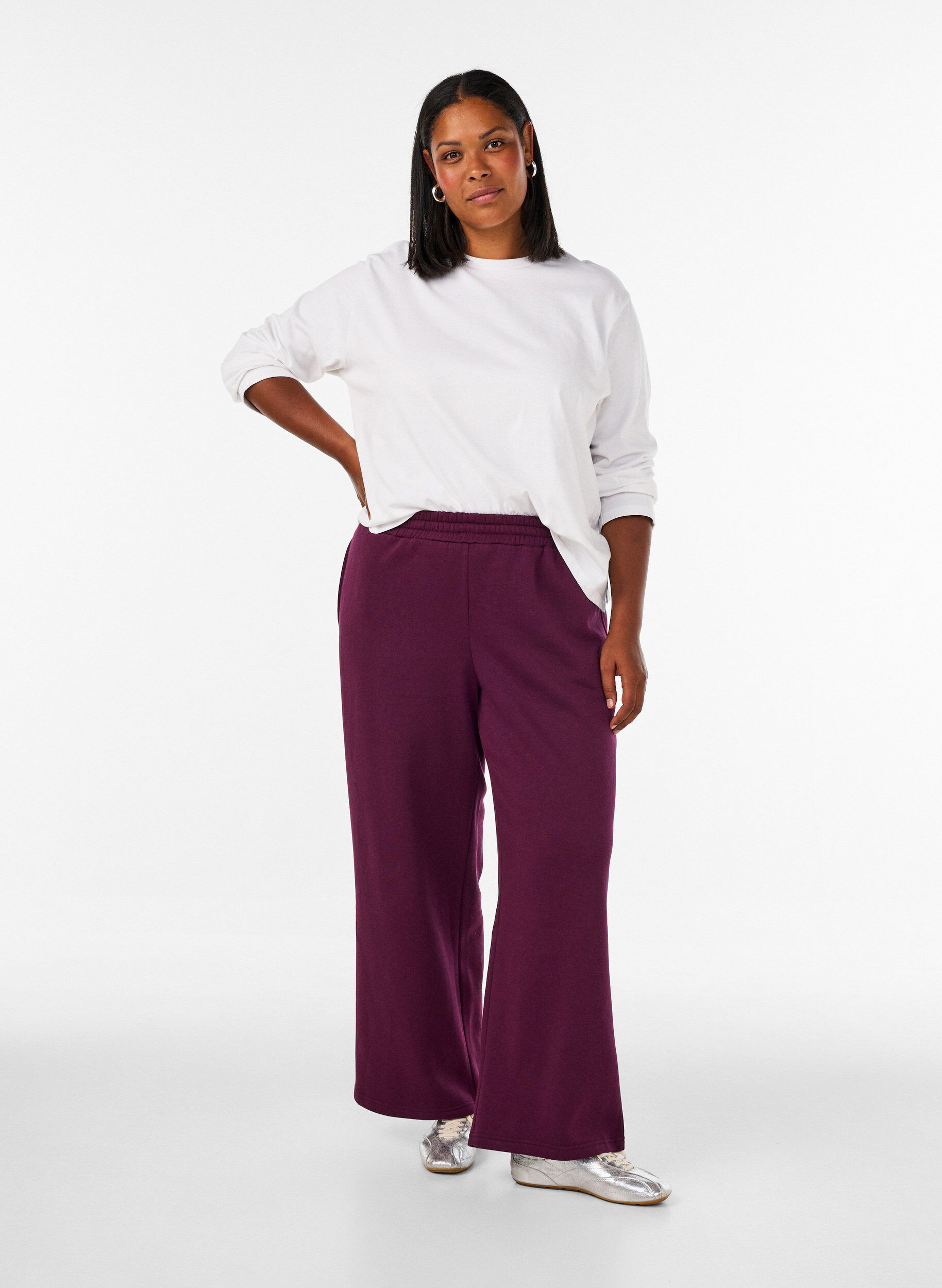 Sweatpants met hoge taille en wijde pijpen, Paars, Model