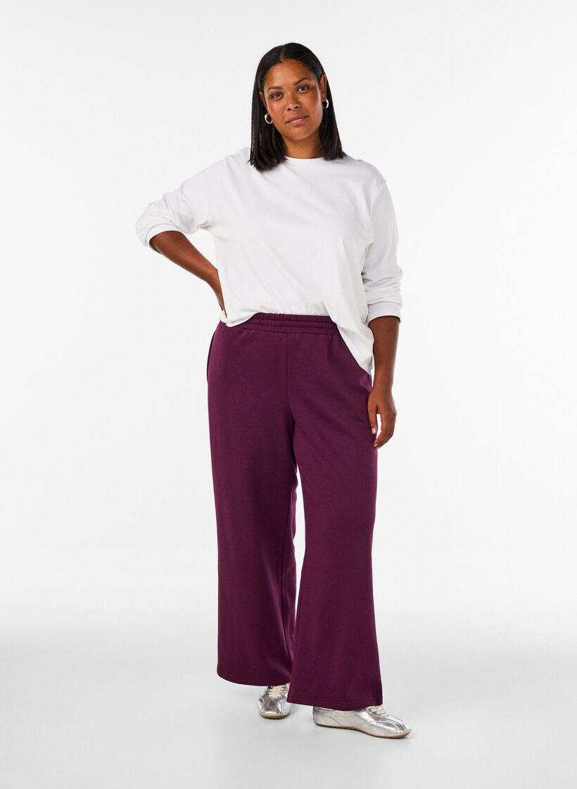 Sweatpants met hoge taille en wijde pijpen, Paars, Model image number 0