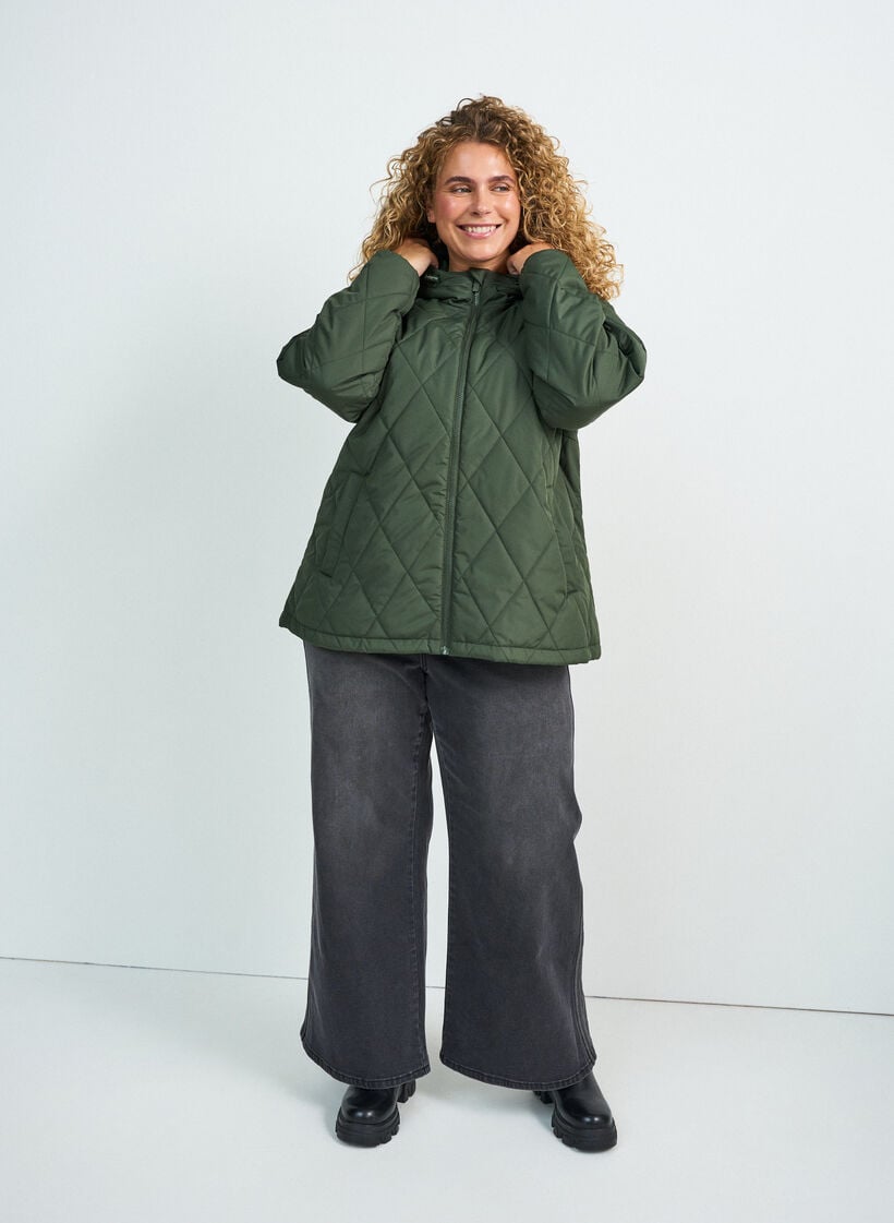 Licht gewatteerd jack met diamant-quilt, Groen, Model image number 1