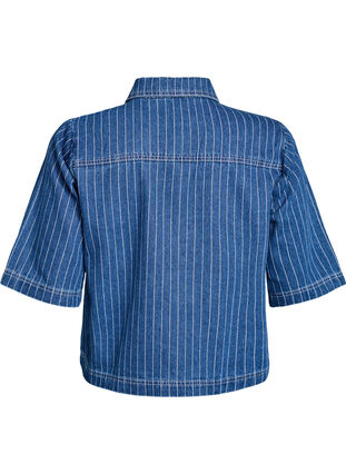 ZizziGestreept denim shirt met korte mouwen, Blue Denim Stripe, Packshot image number 1