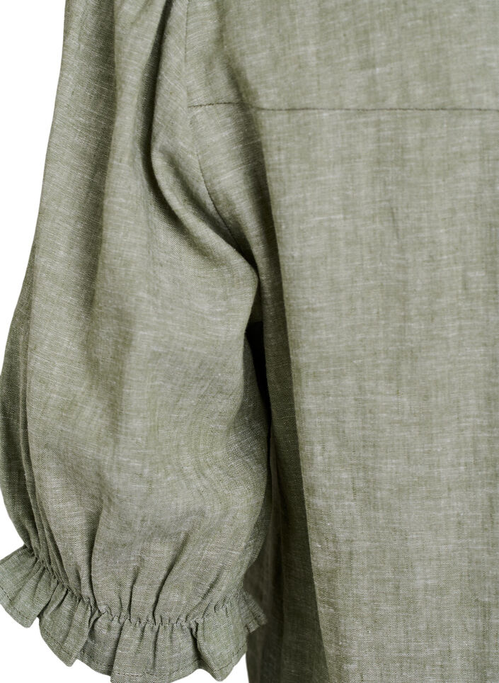 Blouse in linnen en viscose met mouwen 1/2, Groen, Packshot image number 3