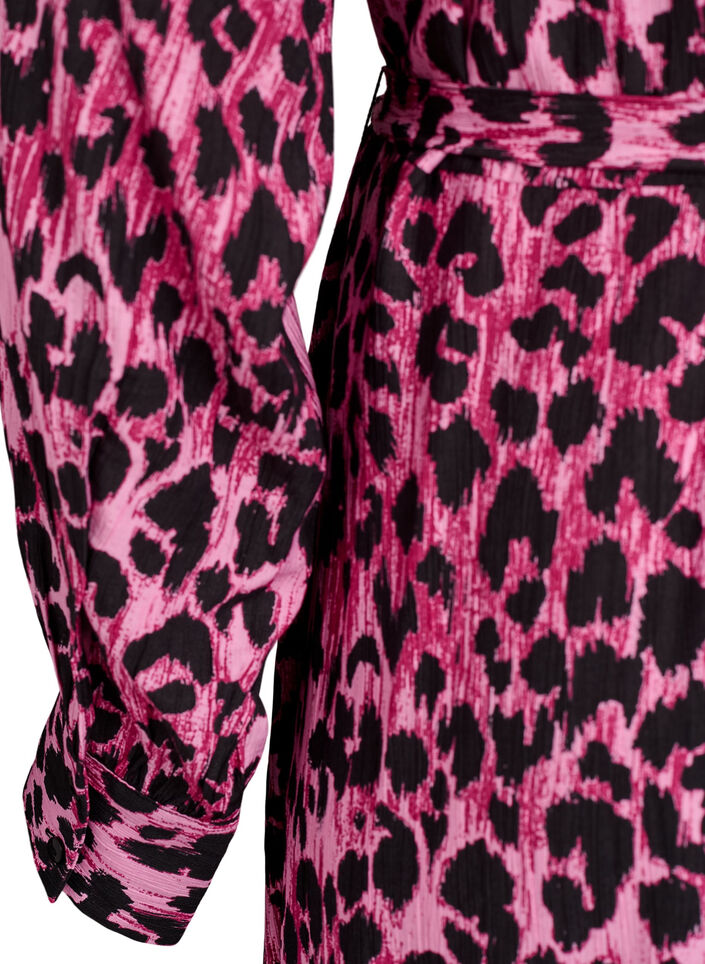Midi jurk met knoopsluiting en strikceintuur, Roze, Packshot image number 3