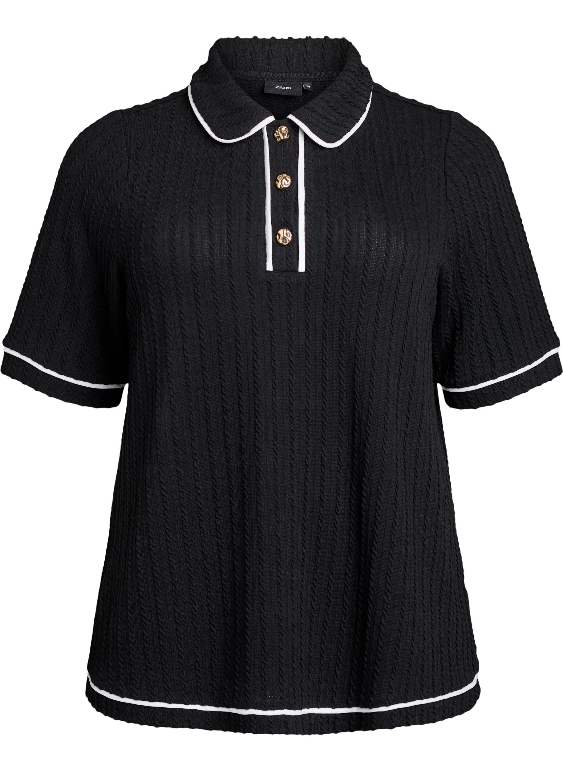 Jersey poloshirt met textuur en contrasterende biezen