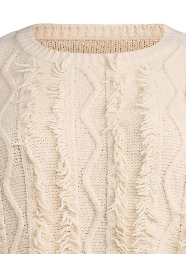 Breisel met ronde hals en textuurpatroon, Beige, Packshot
