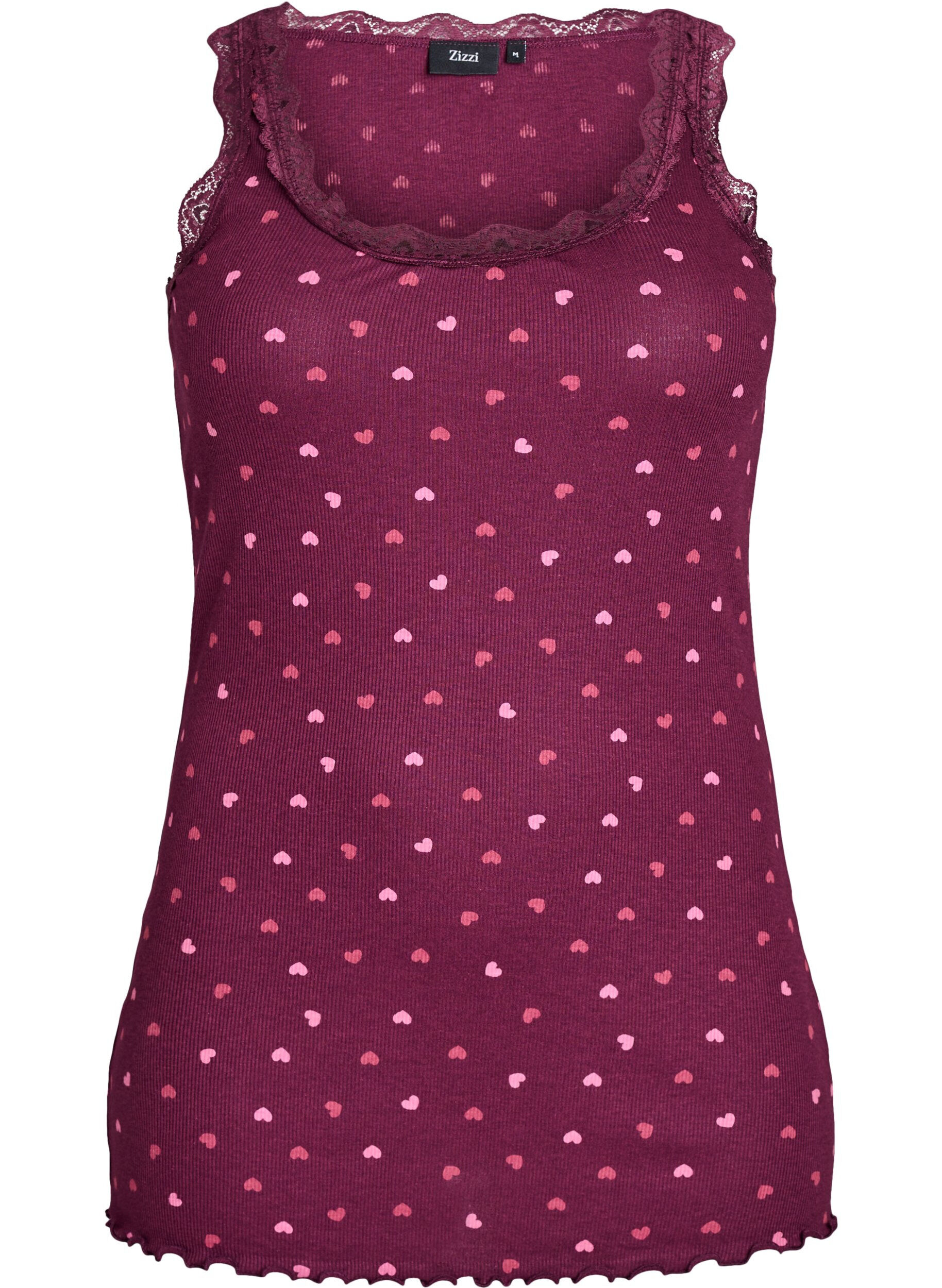 Top met print en kanten rand