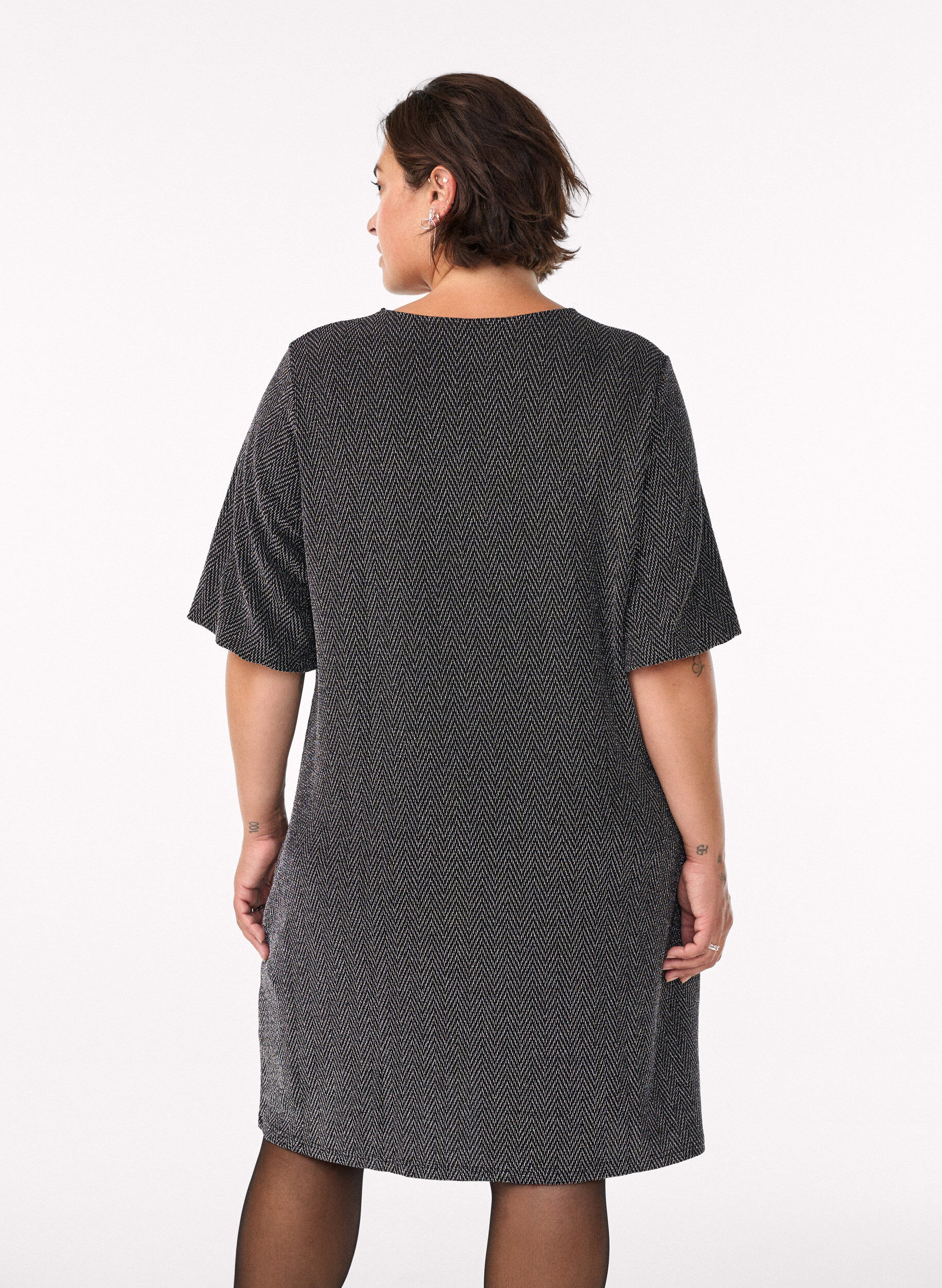 ZizziKorte jurk met glitterpatroon, Zwart, Model image number 2