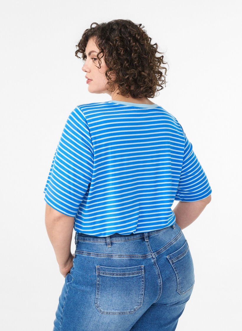 T-shirt met TENCEL&trade; Lyocell en strepen, Blauw, Model image number 2