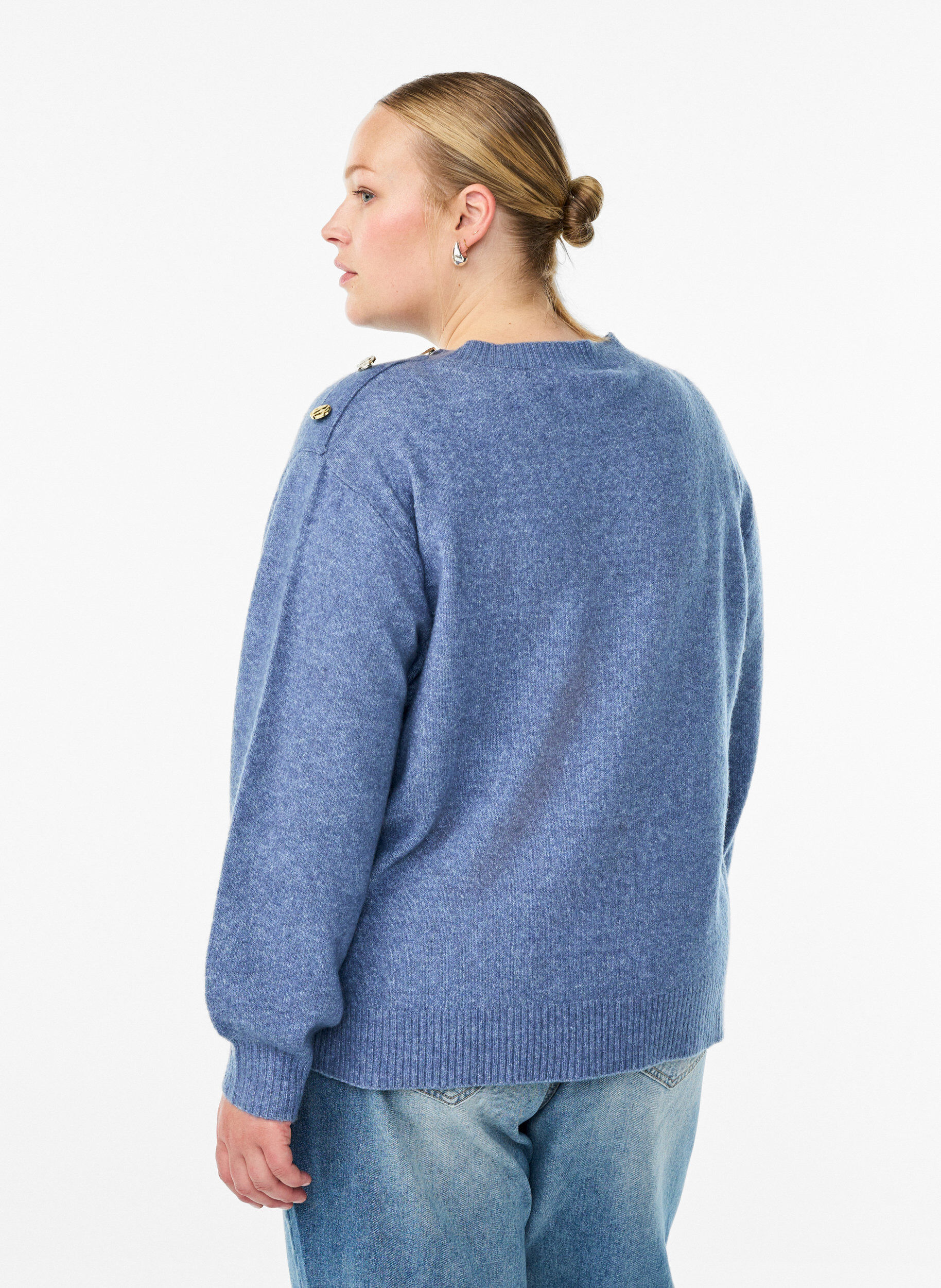 ZizziBreisel blouse met knoopdetail, Blauw, Model image number 2