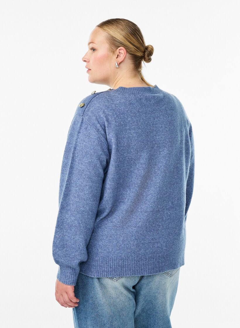 Breisel blouse met knoopdetail, Blauw, Model image number 2