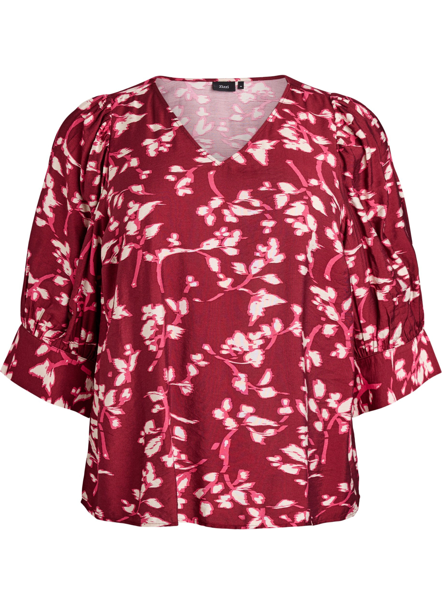 Blouse met V-hals en 3/4-mouwen