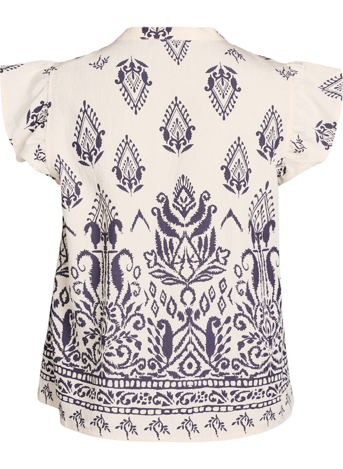 Mouwloze blouse met ruche en print, Birch Black AOP, Packshot