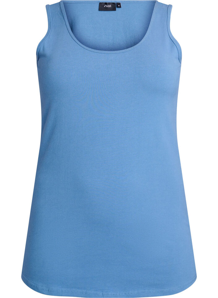 Effen gekleurd basic top in katoen, Blauw, Packshot image number 0