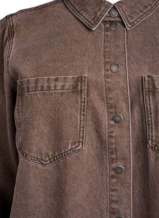 ZizziGekleurde denim shirt met zakken op de borst, Brown Denim, Packshot image number 2