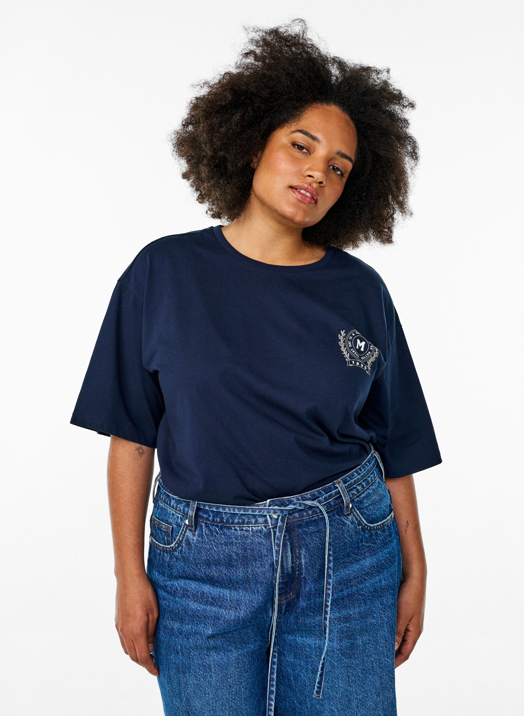 Oversized T-shirt met rugprint, Blauw, Model
