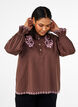 Blouse met borduursels en ruches details, Bruin, Model image number 0