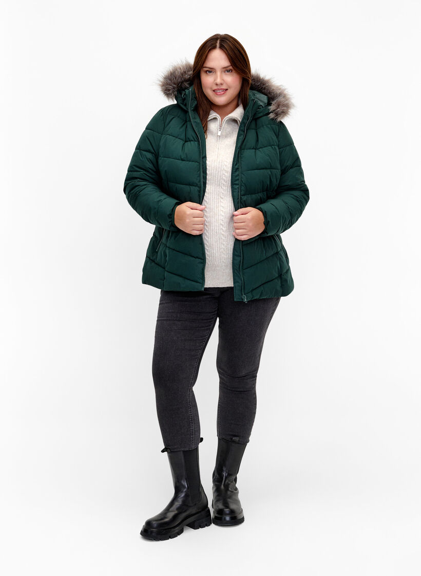 Kort pufferjack met capuchon, Groen, Model image number 1