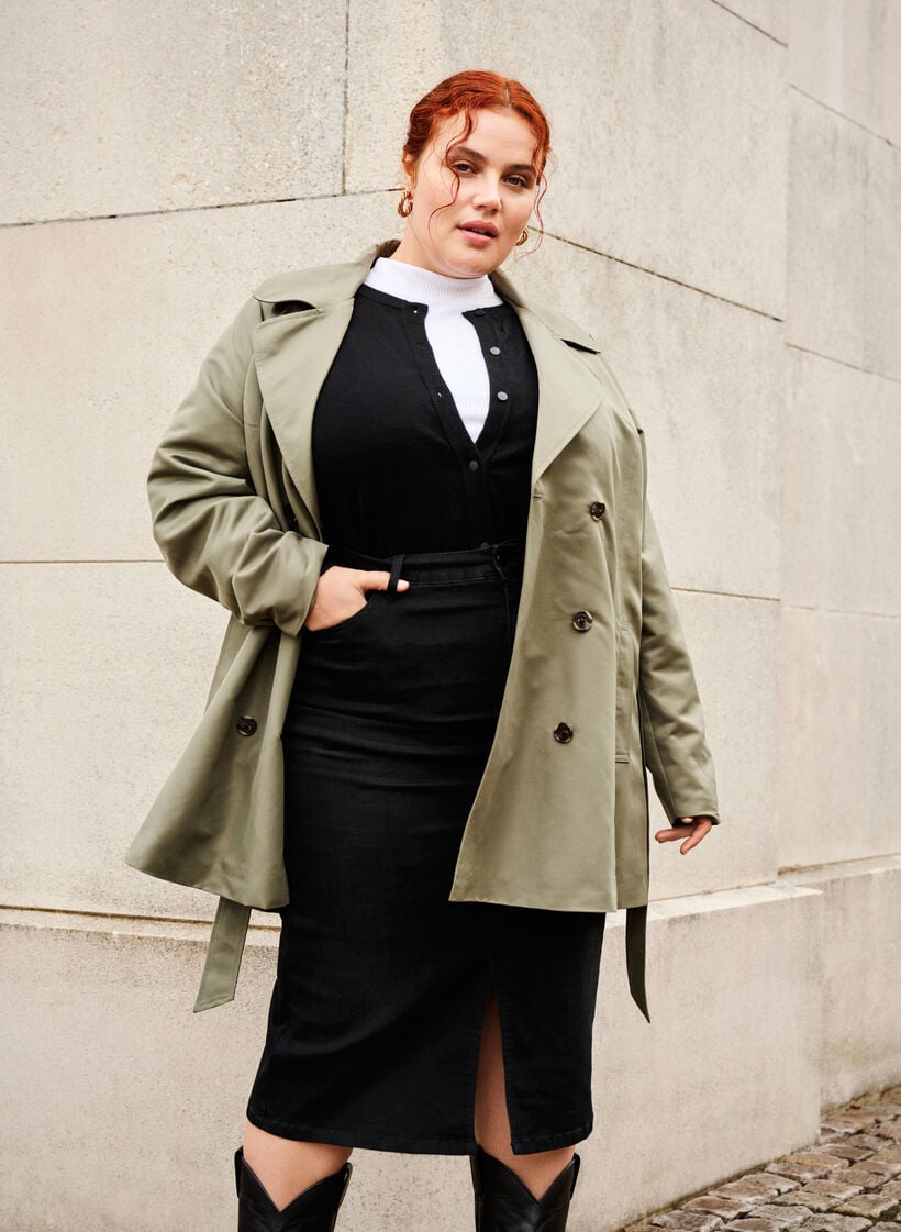Korte trenchcoat met riem, Groen, Image image number 0