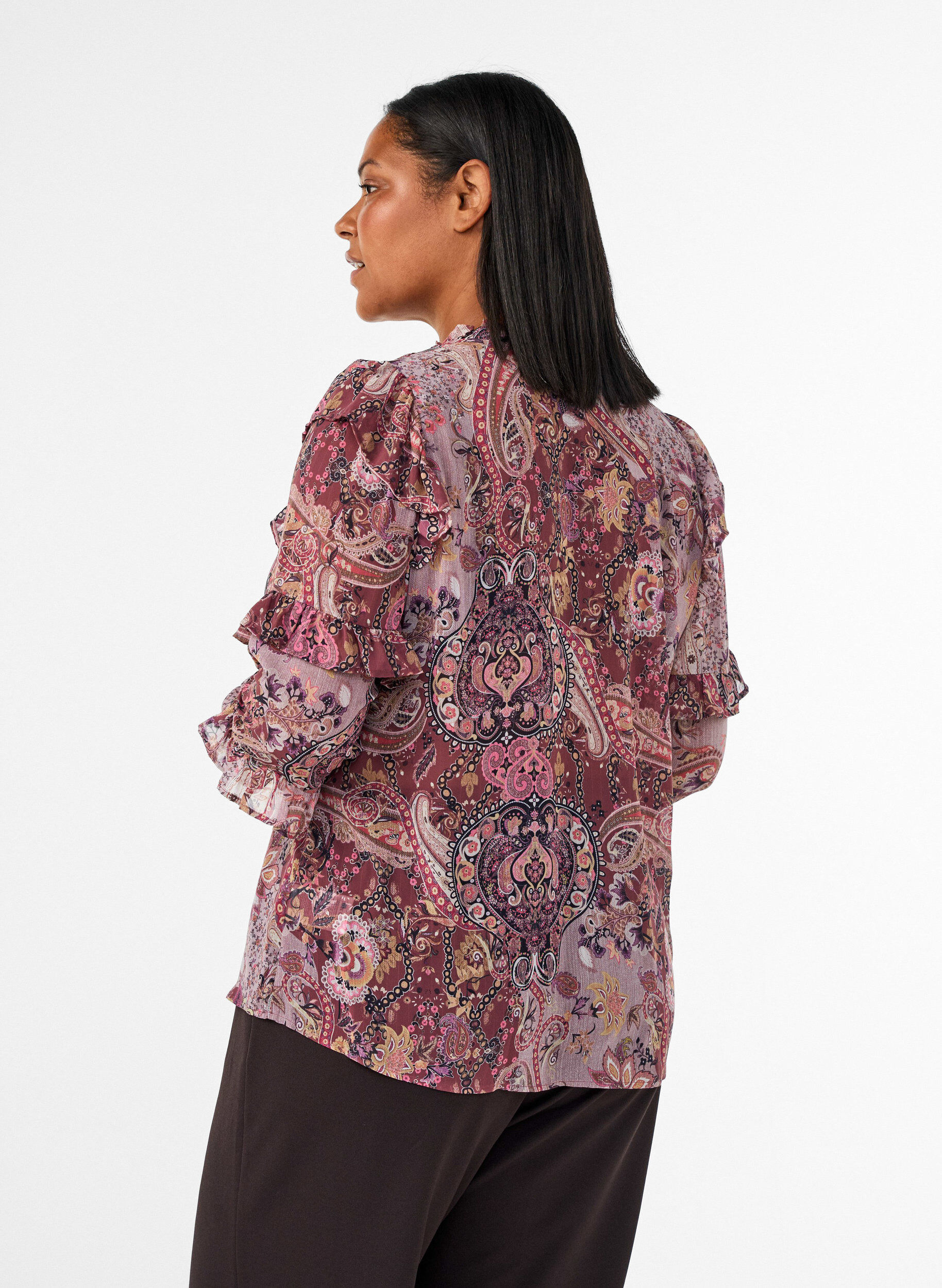 ZizziBlouse met paisleyprint en ruchesdetails, Paars, Model image number 2