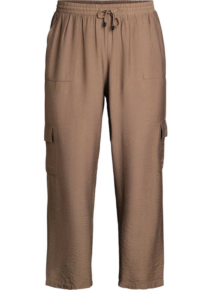 Cargo broek met hoge taille, Beige, Packshot image number 0