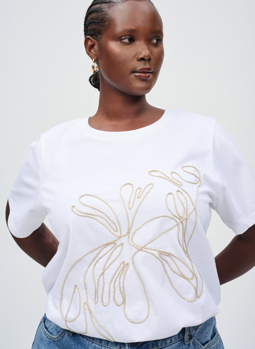 T-shirt in biologisch katoen met koorddetail, White S.T.Pearls, Image