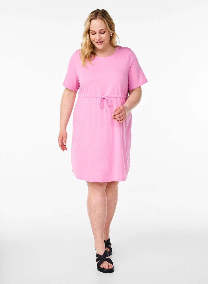 FLASH - Korte T-shirtjurk met strikceintuur, Roze, Model image number 1