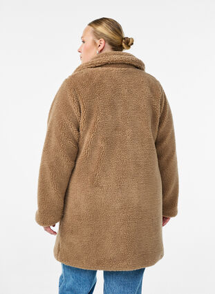 ZizziZachte teddystof jack met knoopsluiting en een kraag, Caribou, Model image number 1