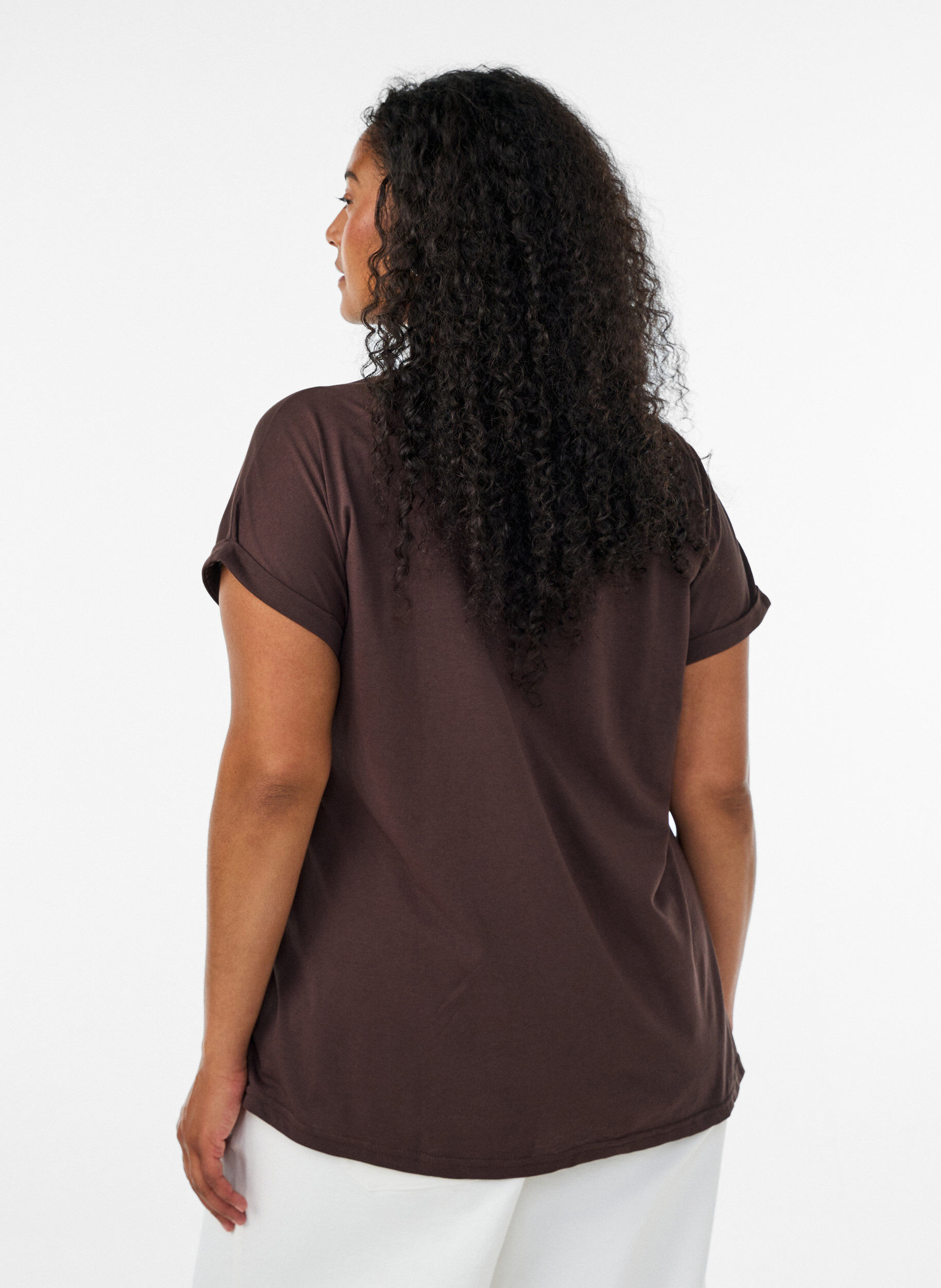 ZizziT-shirt met korte mouwen van katoenmix, Bruin, Model image number 2