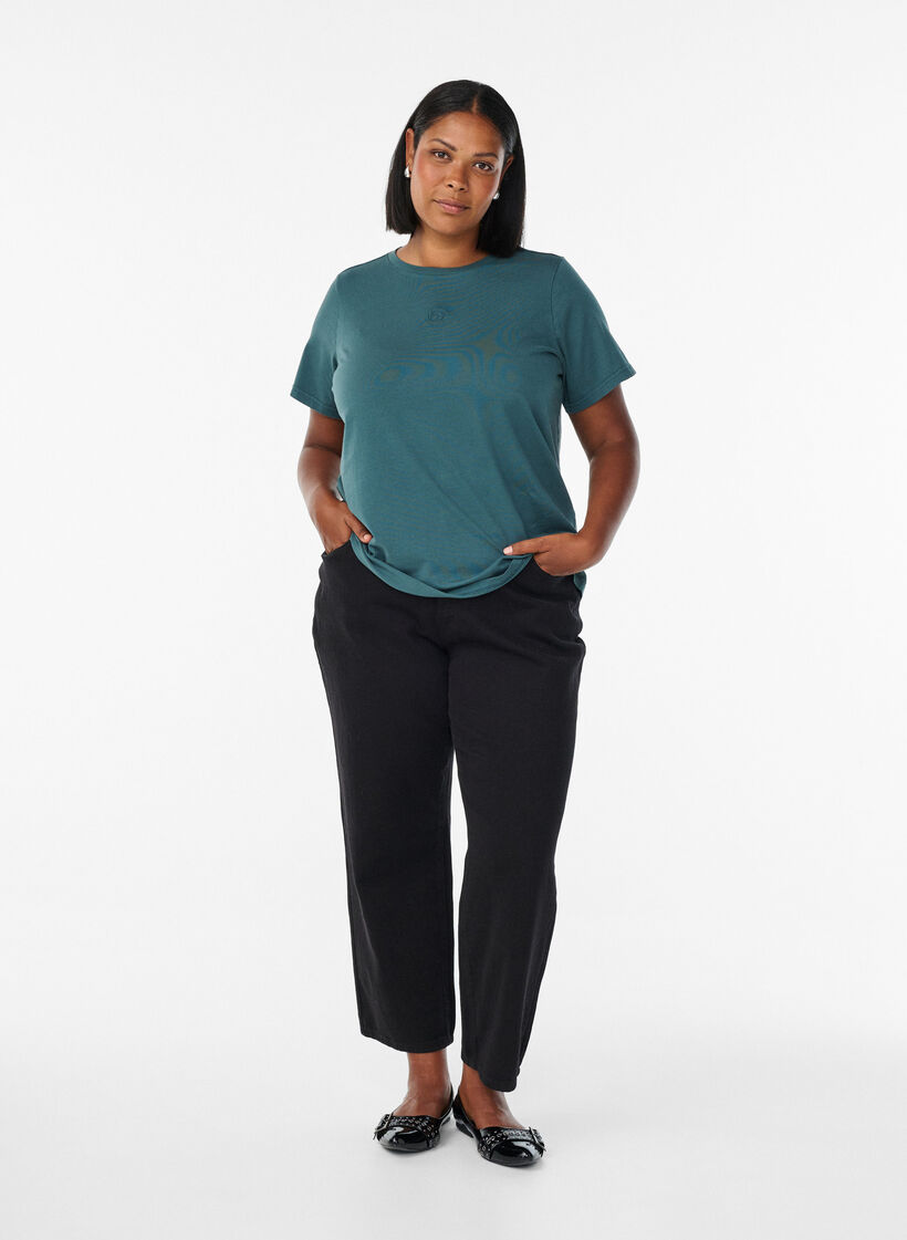 T-shirt in biologische katoen met een gewassen look, Blauw, Model image number 1