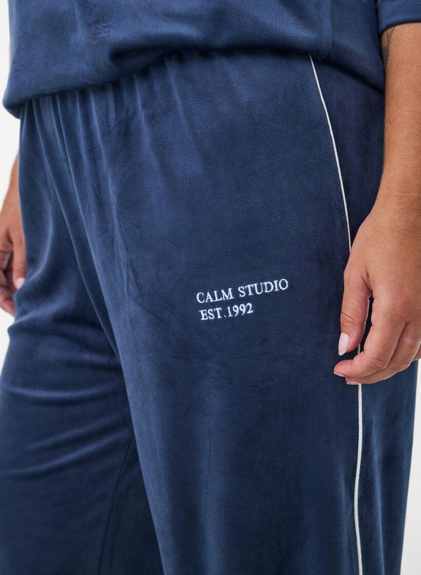Veloursbroek met contrasterende biezen, Blauw, Model image number 2