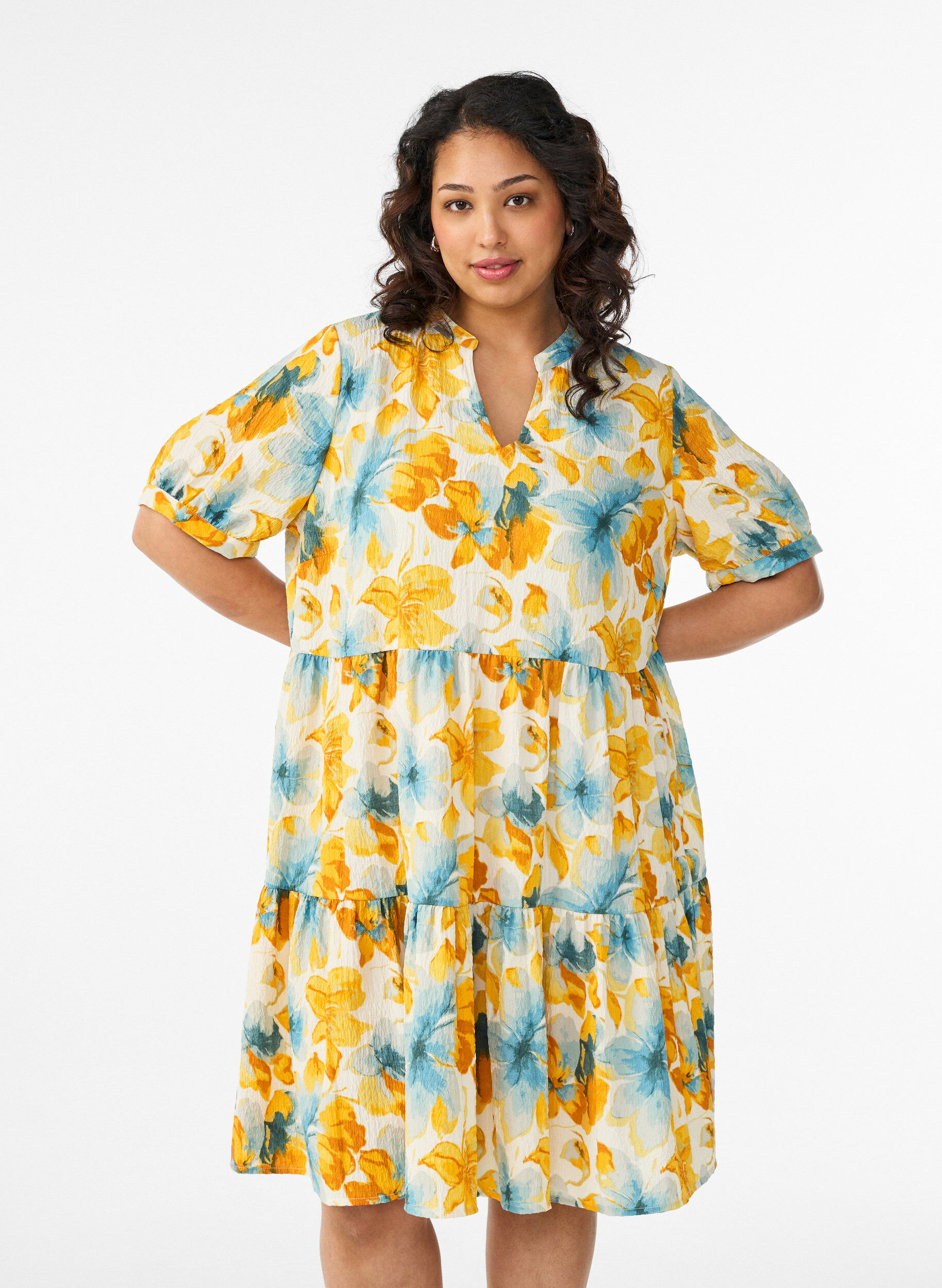 Korte A-lijn jurk, Geel, Model