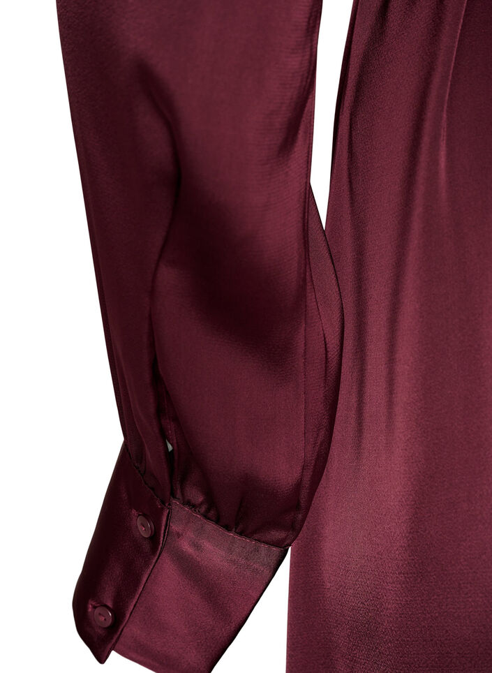 Robe chemise en satin avec une ceinture &agrave; nouer, Bordeaux, Packshot image number 3