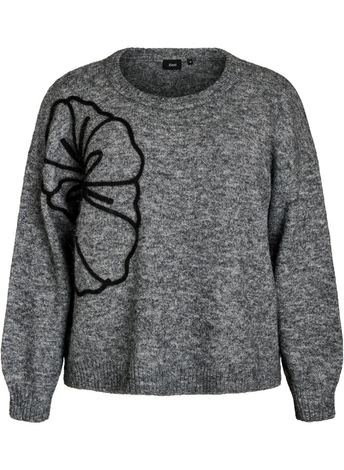 Jumper met bloemenapplicatie, Grijs, Packshot image number 0