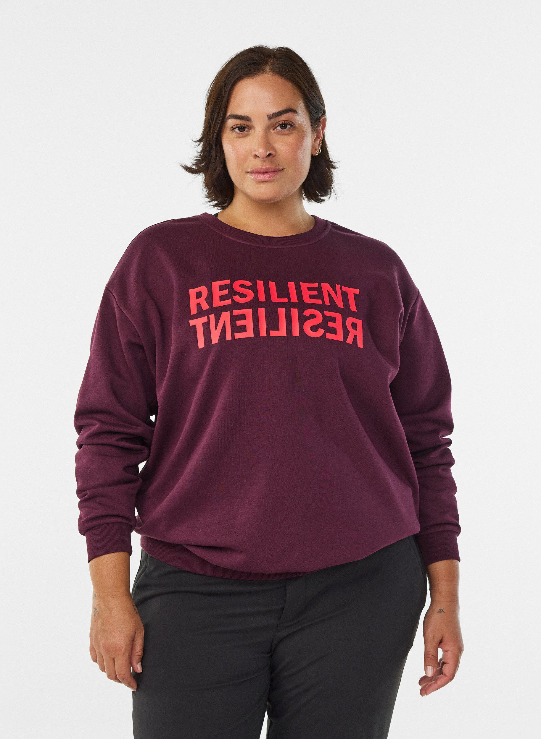 Sweatshirt met tekst print, Rood, Model