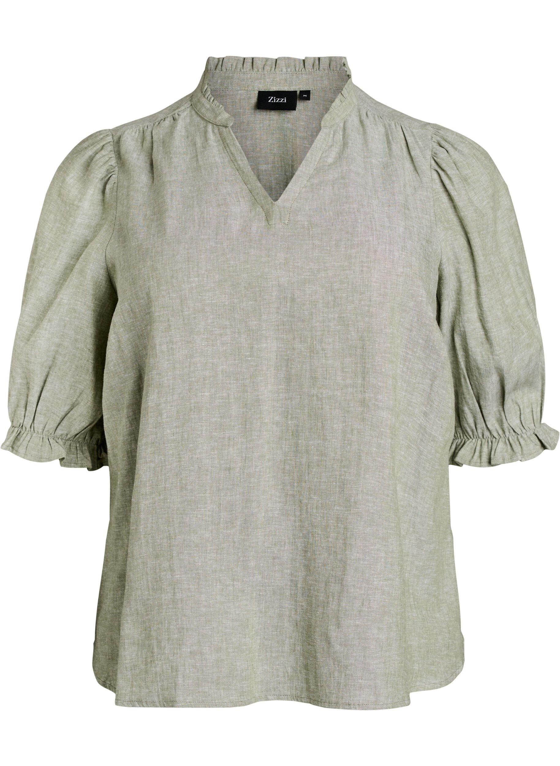 Blouse in linnen en viscose met mouwen 1/2