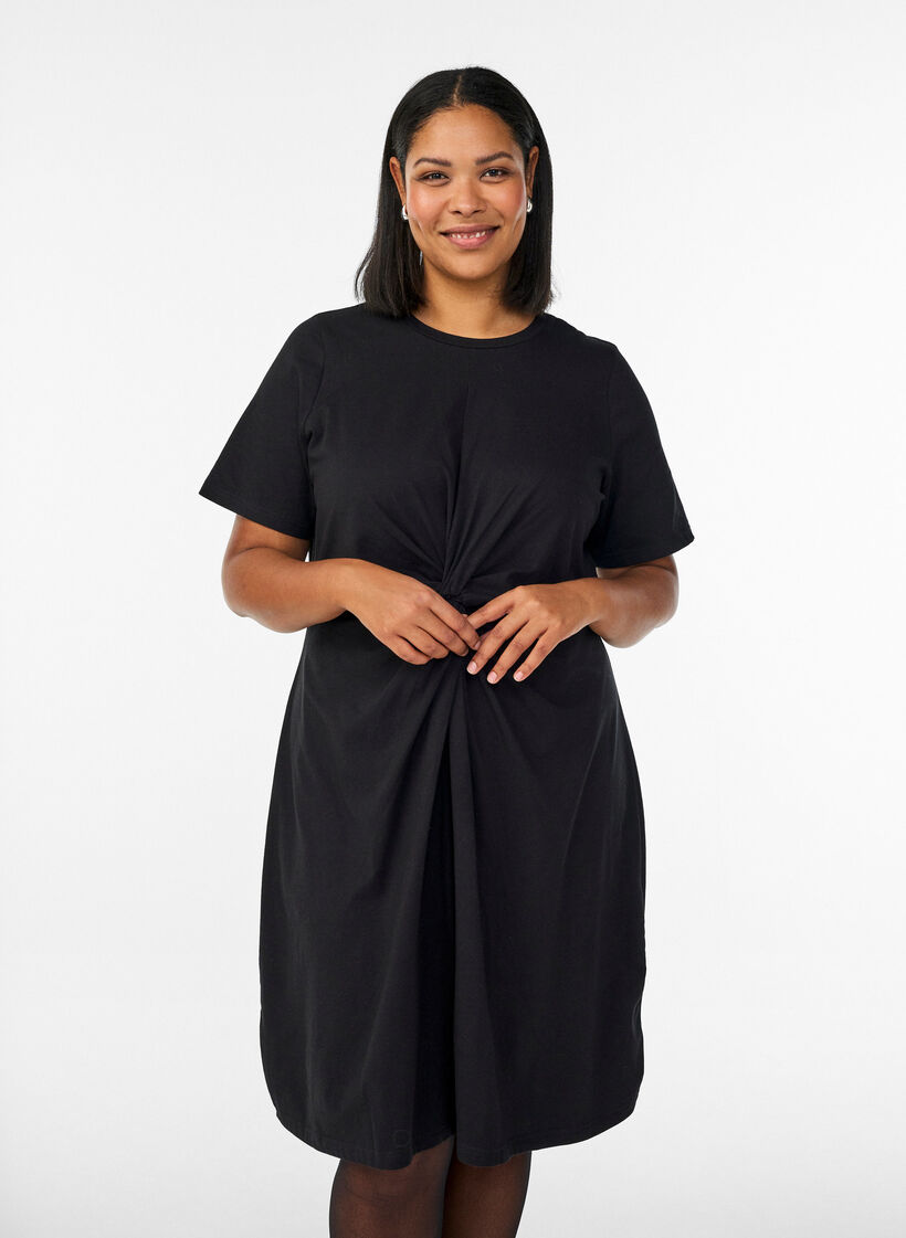 Katoenen jurk met twistdetail, Zwart, Model image number 0