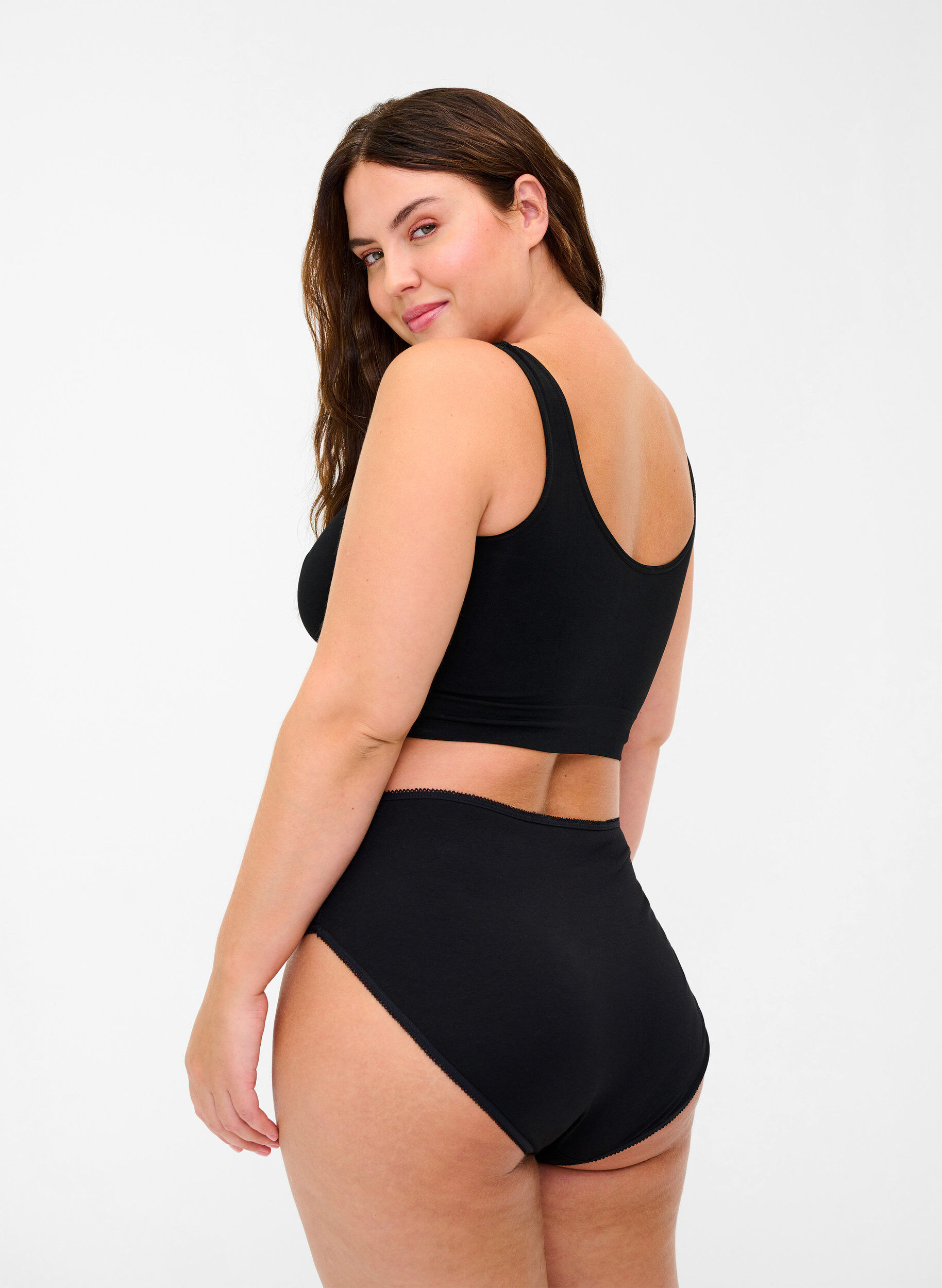 Zizzi3-pack katoenen slip met normale taille, Zwart, Model image number 1