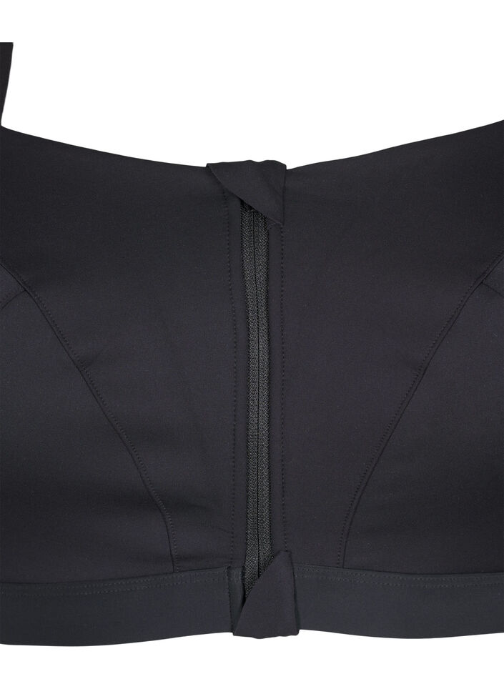 Sportbeha met sluiting aan de voorkant en goede ondersteuning, Black, Packshot