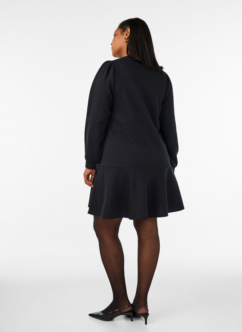 Sweatshirtjurk met ruches in laagjes en A-lijnvorm, Zwart, Model image number 2