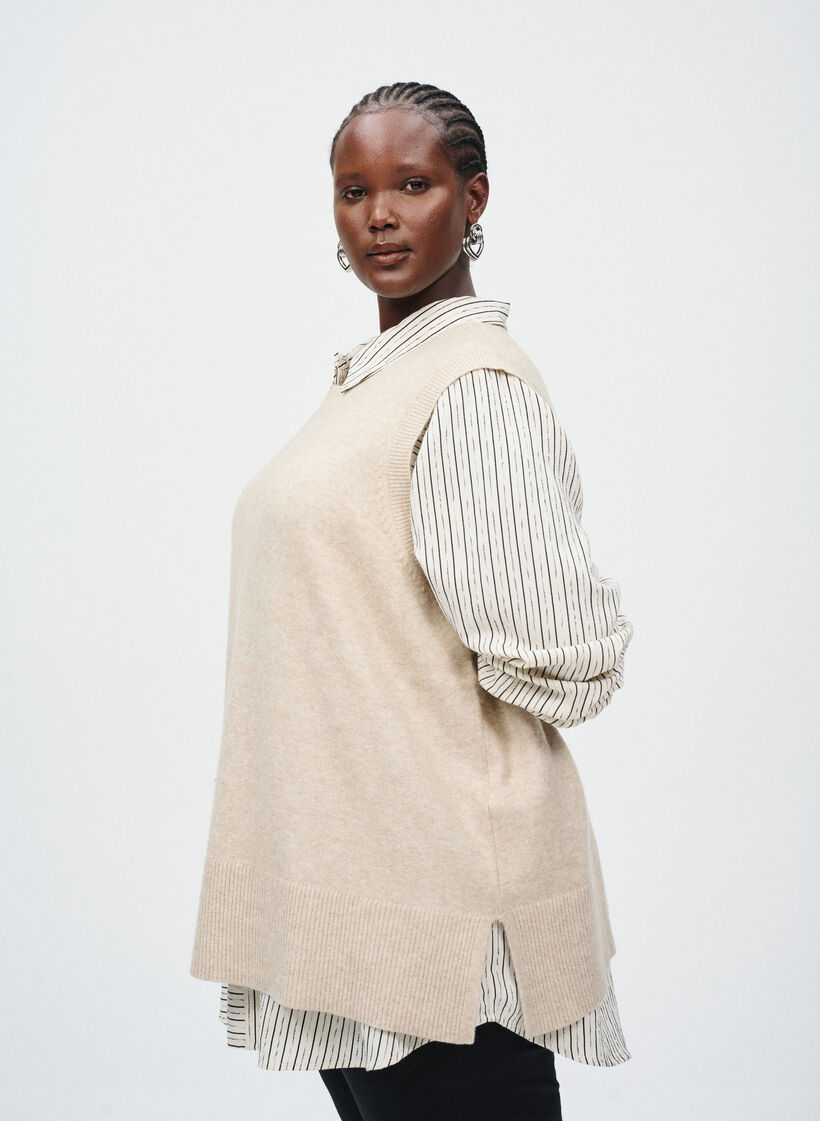 Gebreid vest met geribbelde randen, Simply Taupe Mel., Image