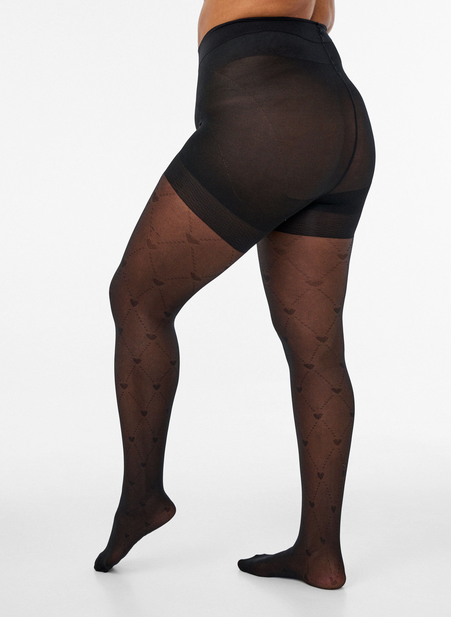 ZizziPush-up panties 50 denier met hartpatroon, Zwart, Packshot image number 1