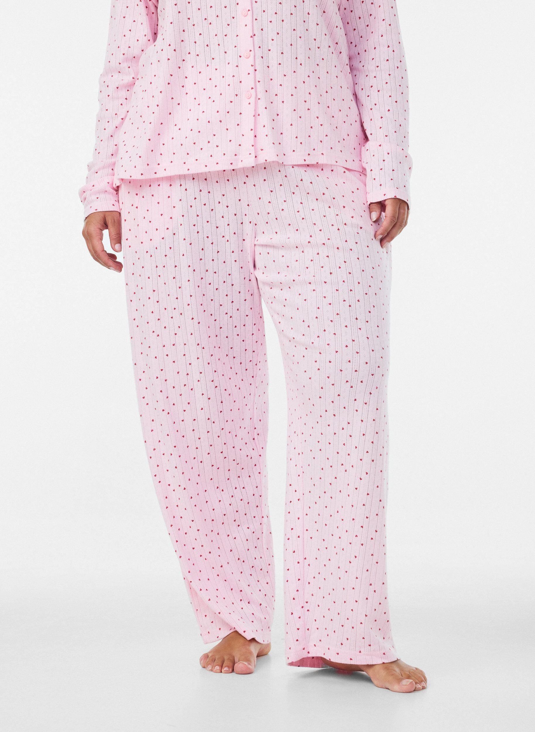 ZizziOrganisch katoenen pyjamabroek met oogjesborduurwerk, Roze, Model image number 3