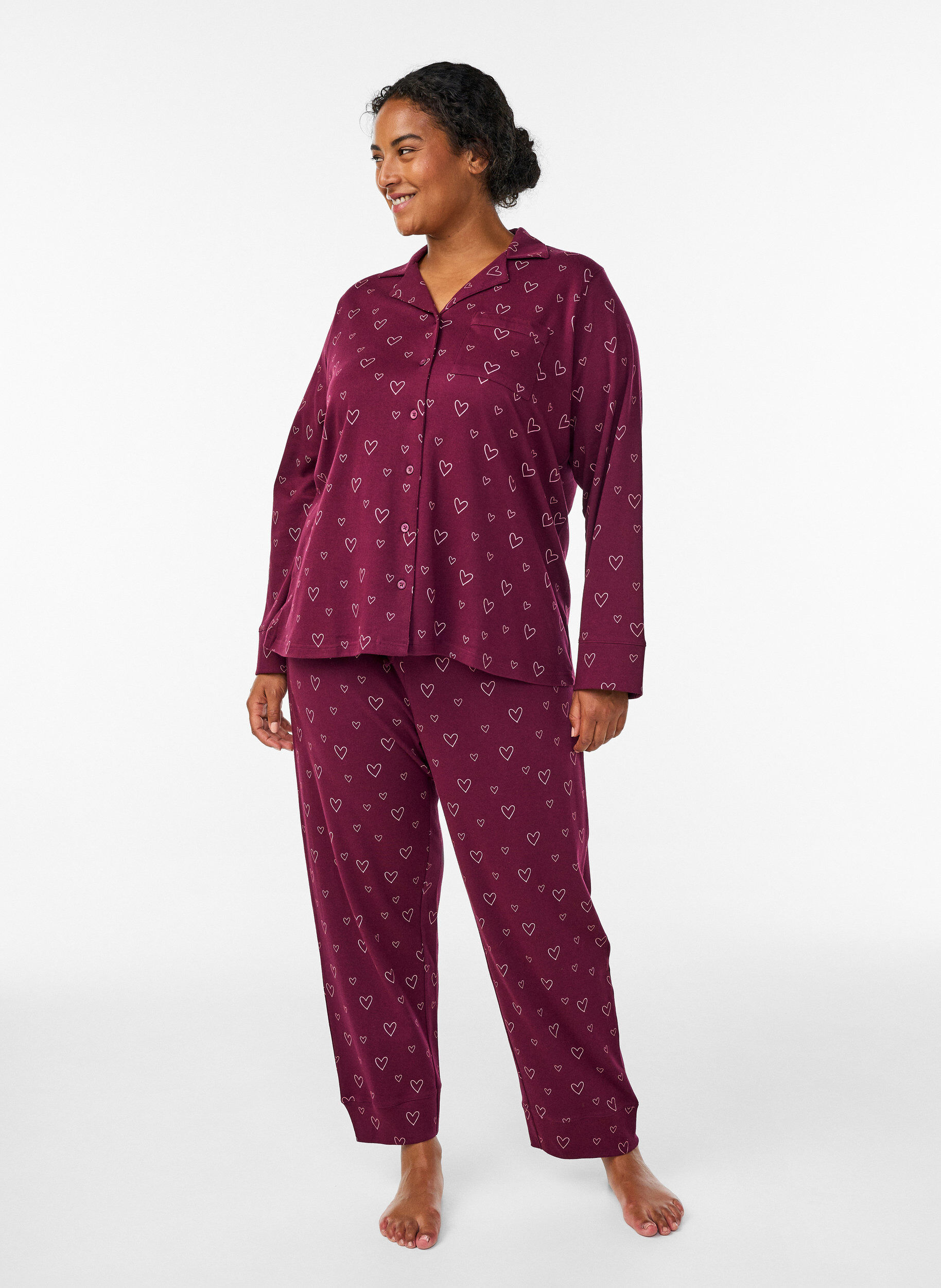 ZizziKatoenen pyjamashirt met borstzak, Rood, Model image number 1