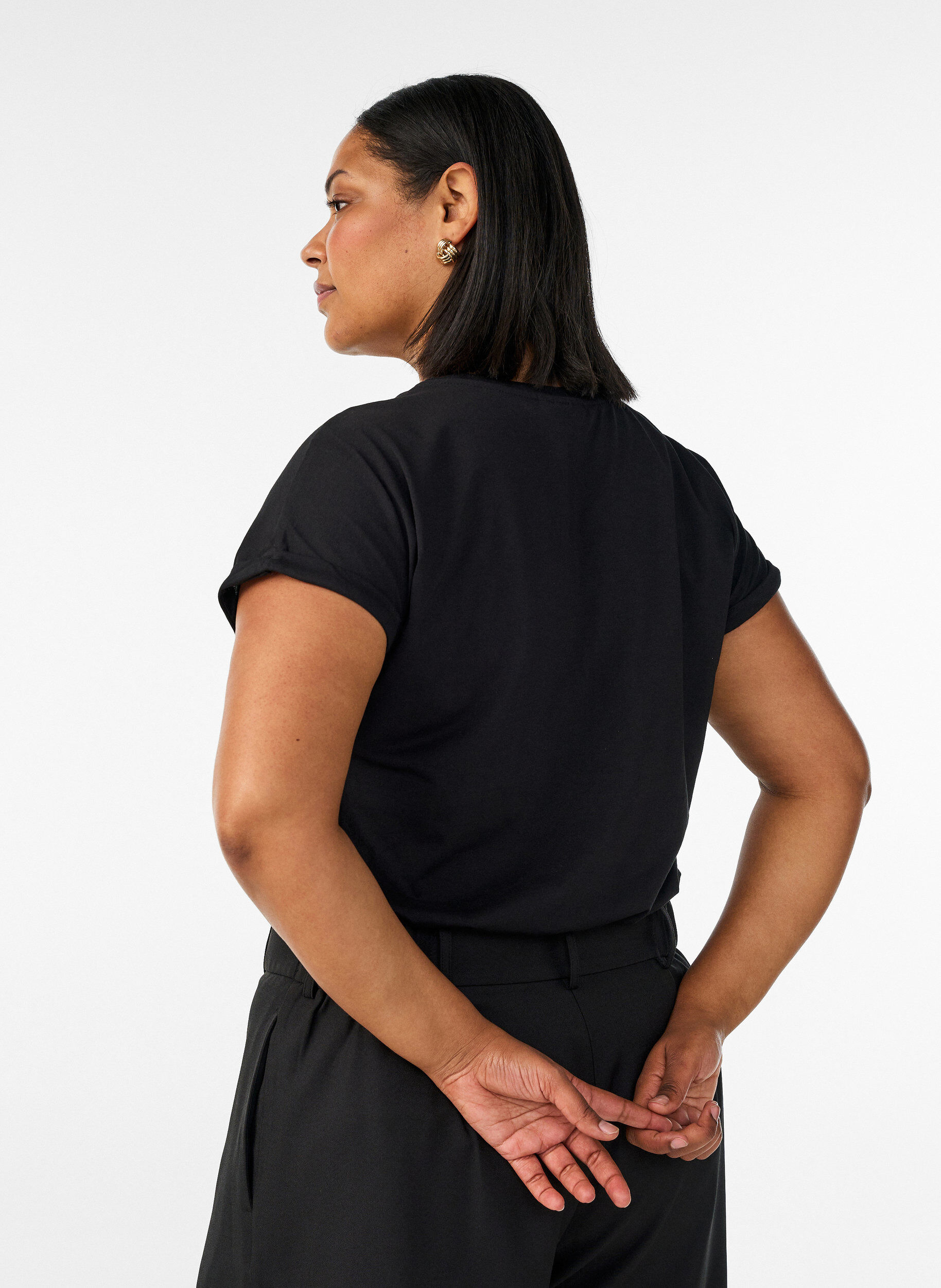ZizziT-shirt &agrave; manches courtes en coton m&eacute;lang&eacute;, Noir, Model image number 2