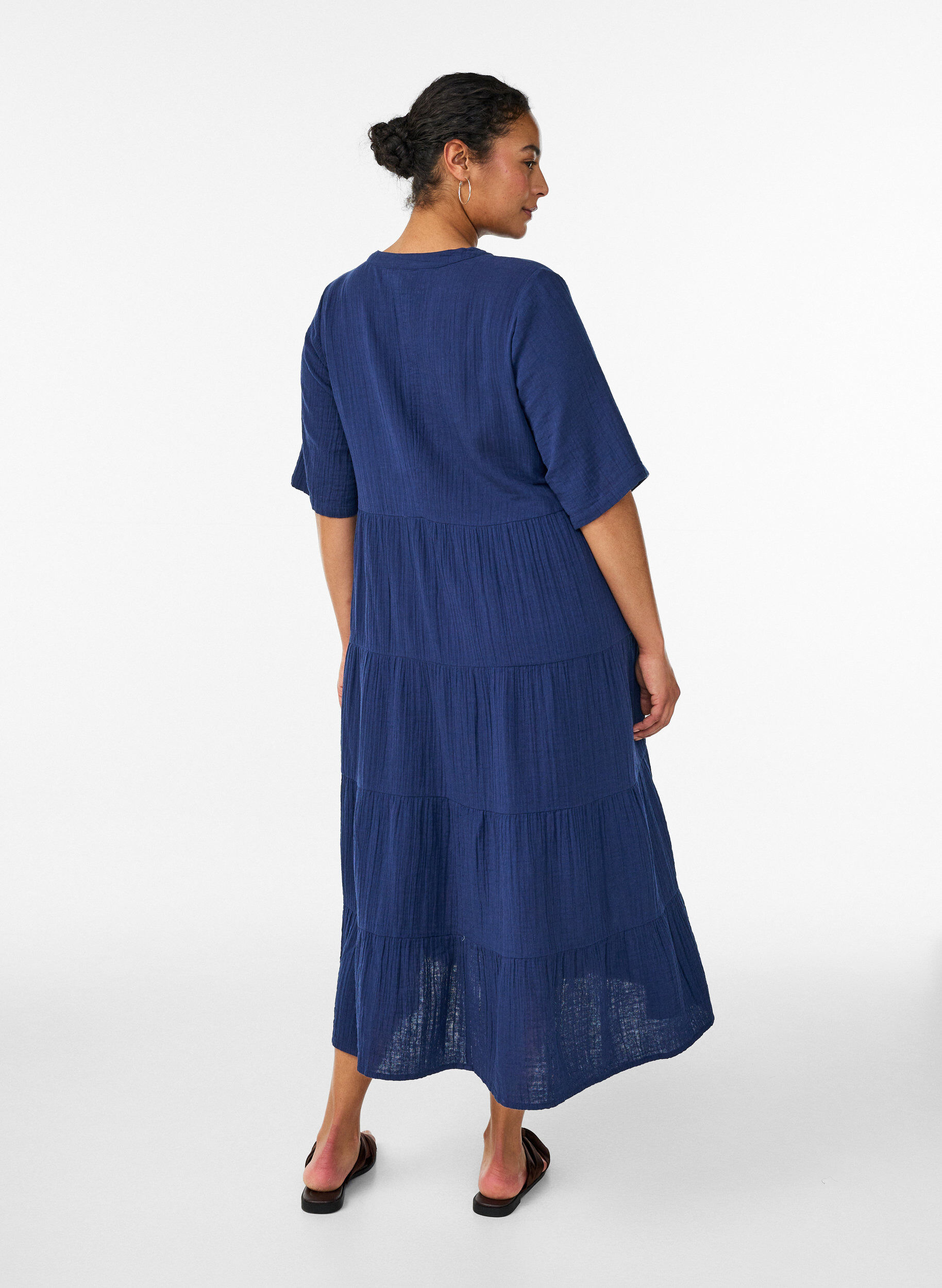 ZizziA-lijn midi-jurk in katoenen mousseline, Blauw, Model image number 1