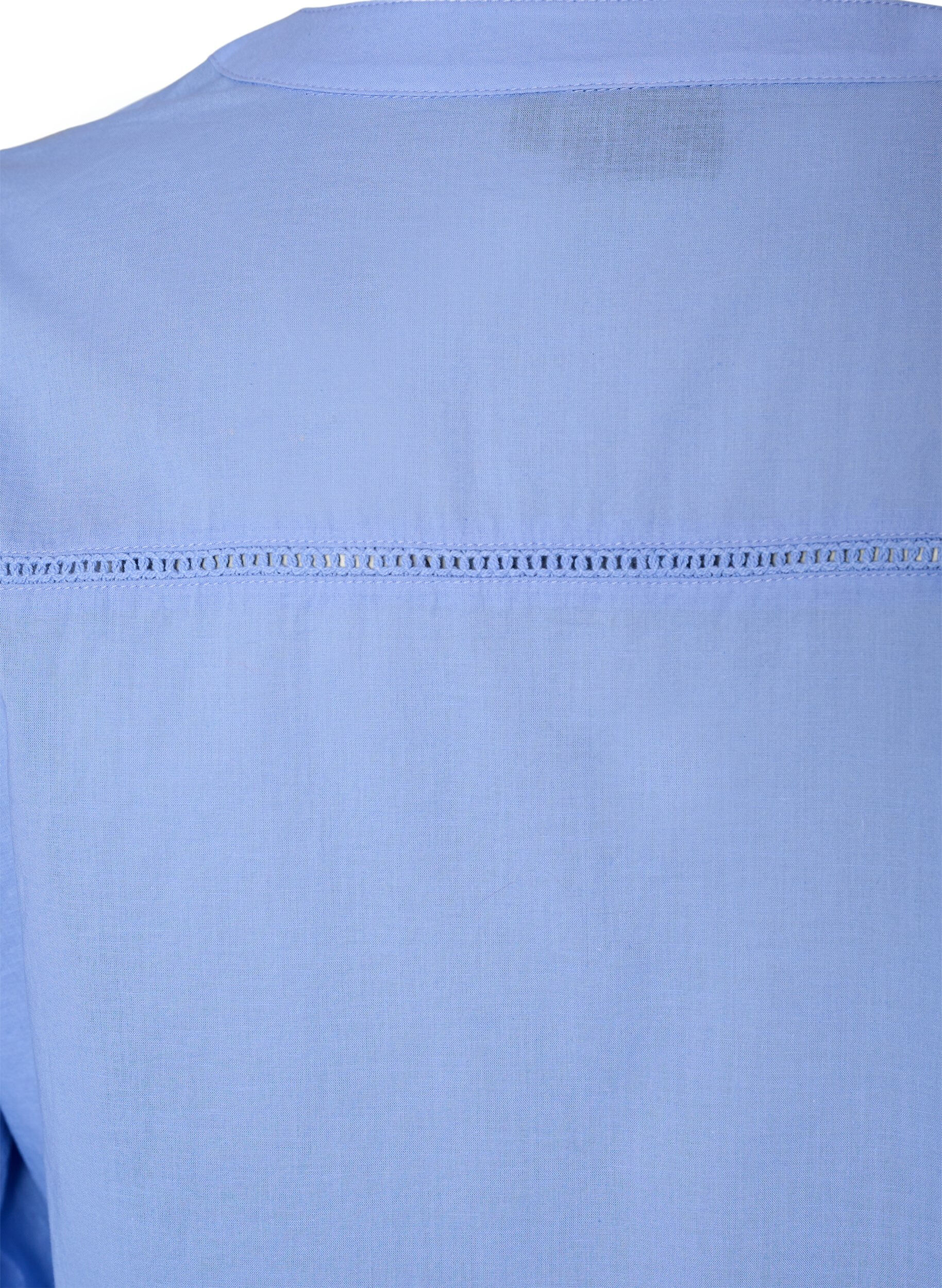 ZizziKatoenen tuniek met V-hals en crochet detail, Blauw, Packshot image number 3