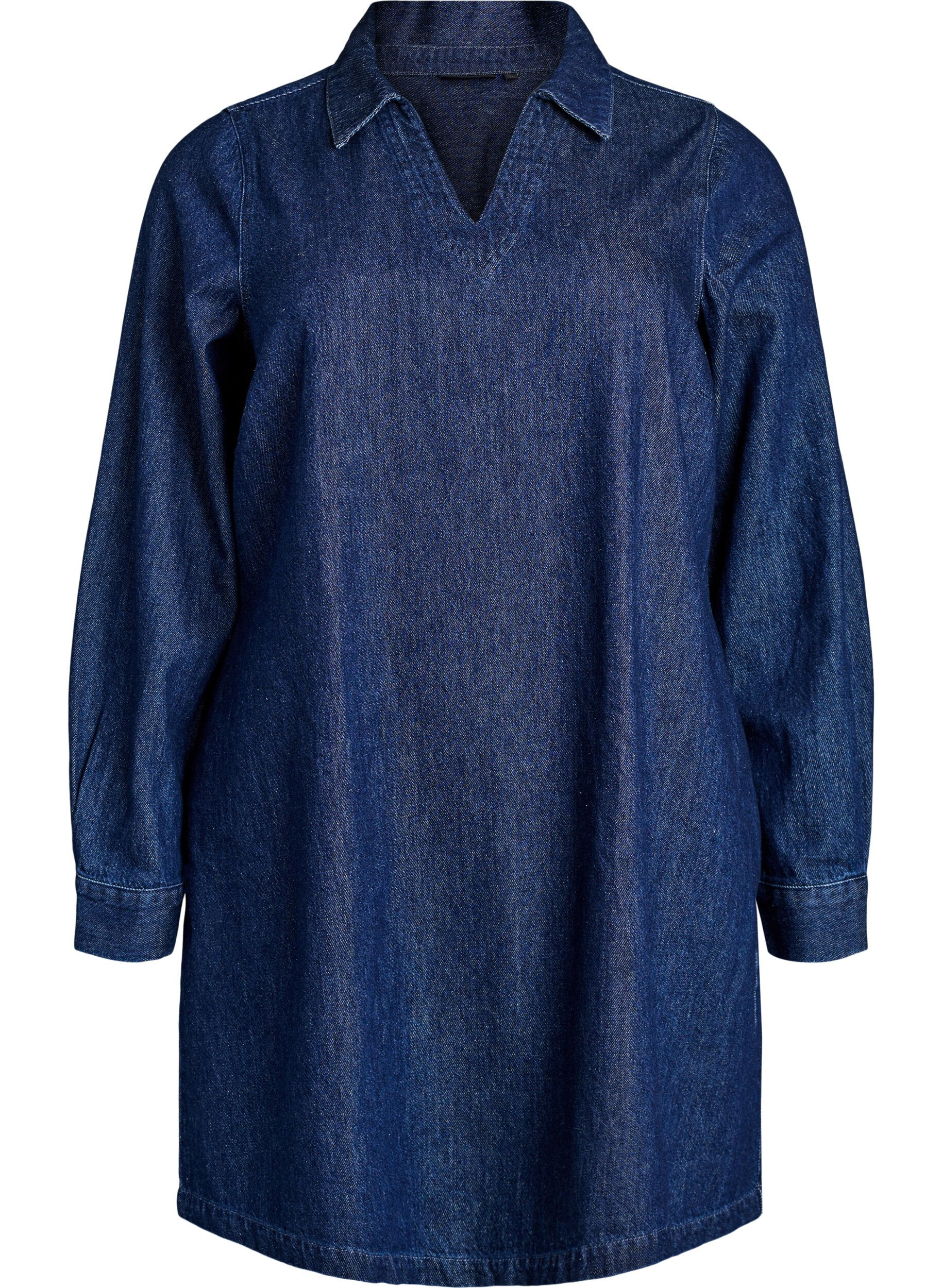 Korte denim jurk met een V-hals en kraag