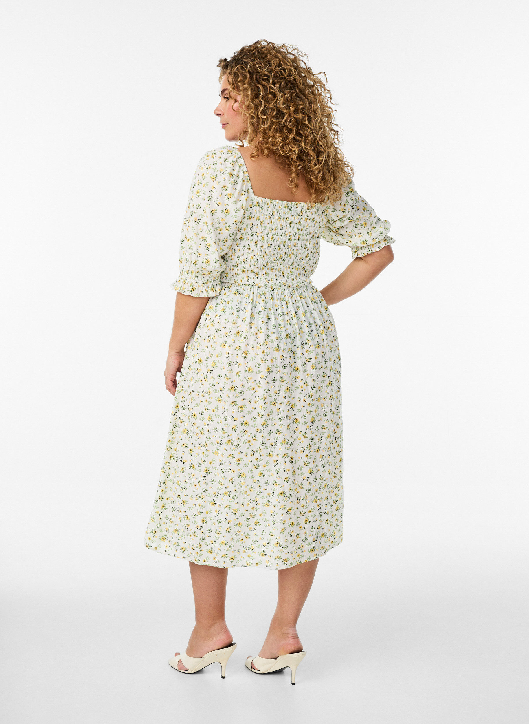 ZizziGebloemde viscose zomerjurk, Wit, Model image number 1