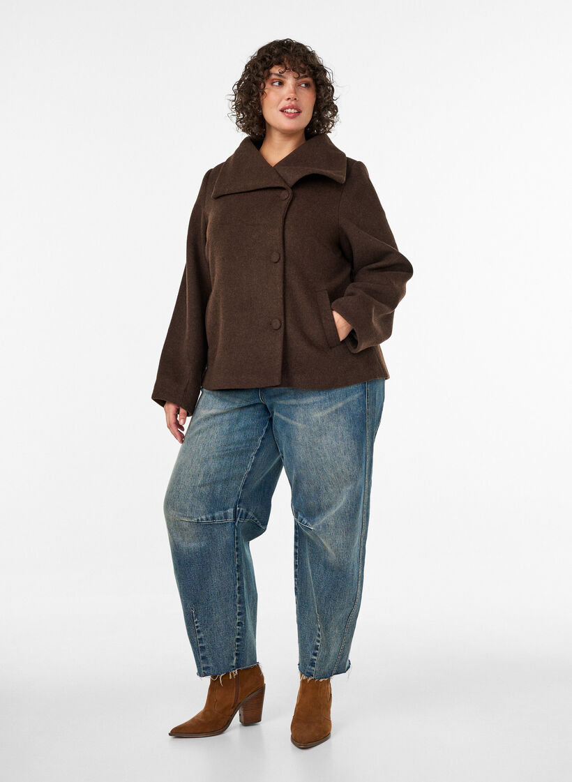Korte jas met asymmetrische knoopsluiting, Bruin, Model image number 1